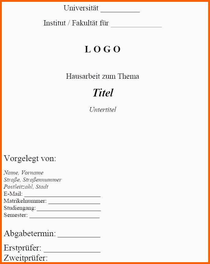 Fantastisch 20 Deckblatt Hausarbeit Vorlage Word