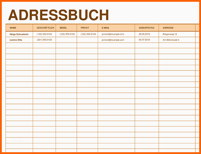 Fantastisch Adressbuch