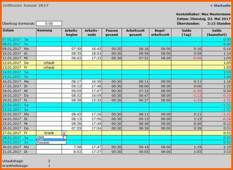 Fantastisch Arbeitszeiterfassung Excel
