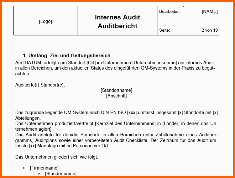 Fantastisch Auditbericht Vorlage Qualitätsmanagement Qm Cube