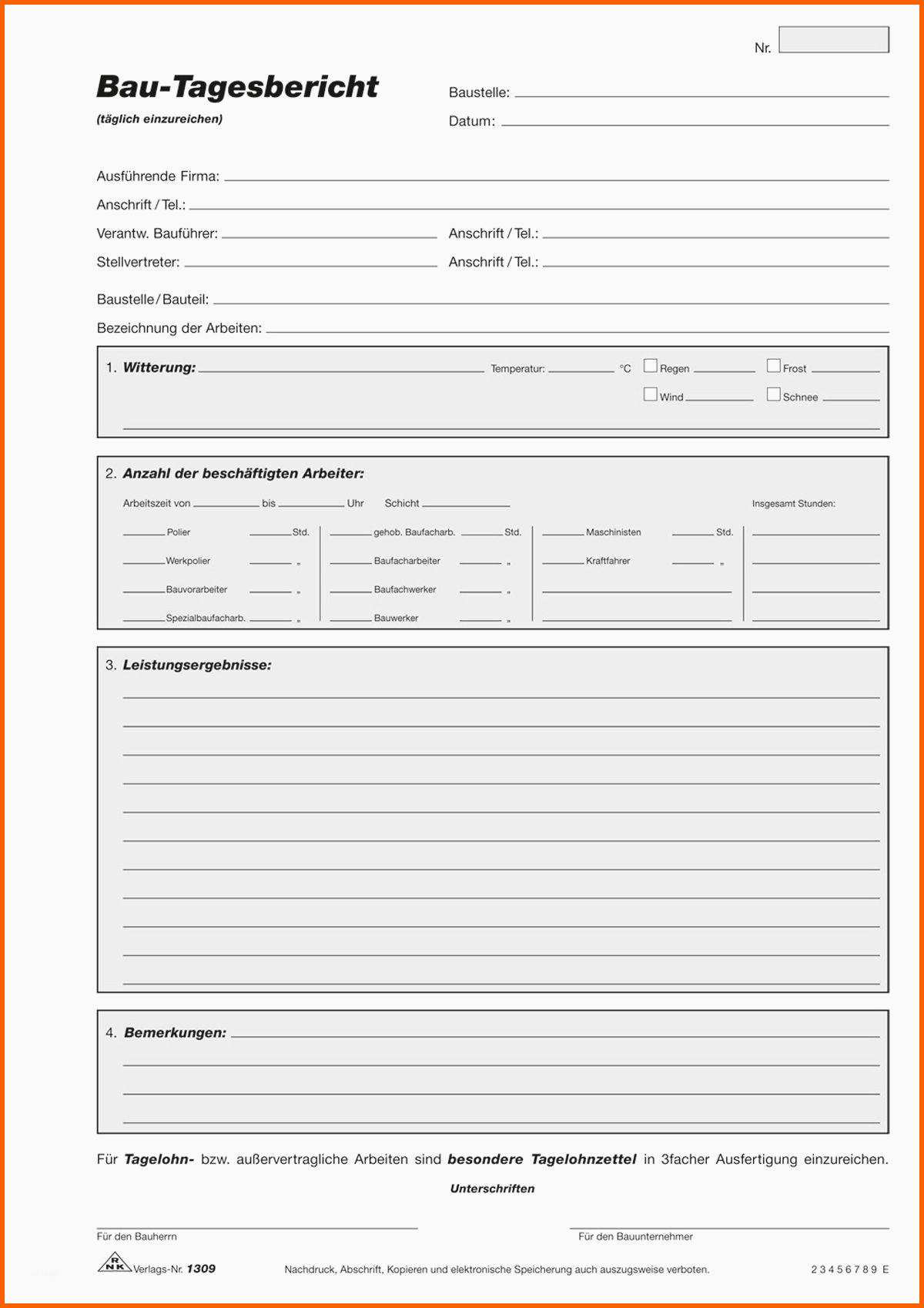 Fantastisch Bau Tagesbericht Vorlage Excel – De Excel