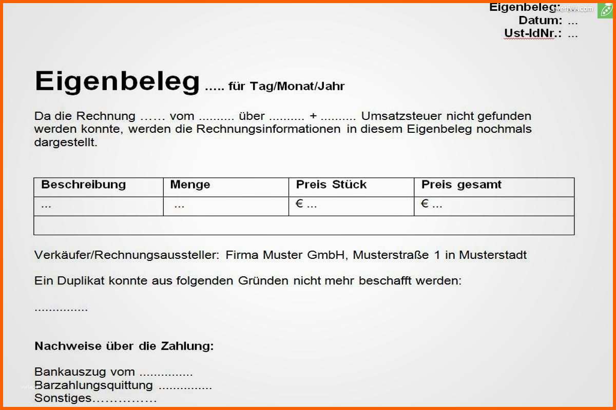 Fantastisch Eigenbeleg Muster Gratis Herunterladen Everbill Magazin