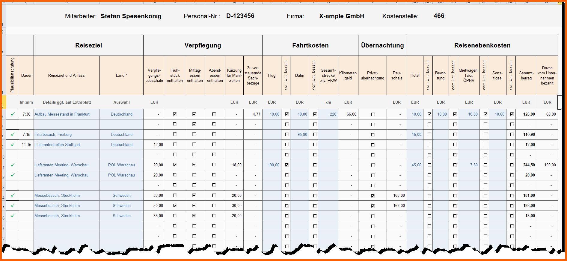 excel reisekostenabrechnung screenshots