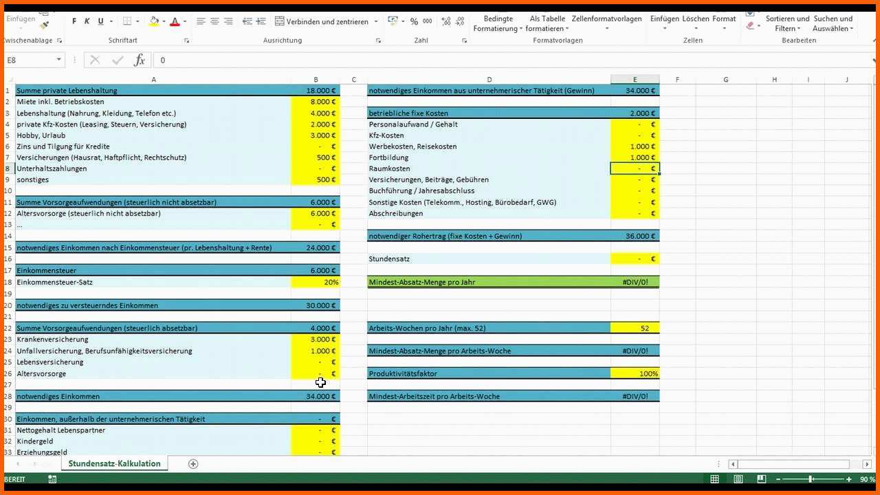 Fantastisch Excel Vorlagen Handwerk Kalkulation Kostenlos 9