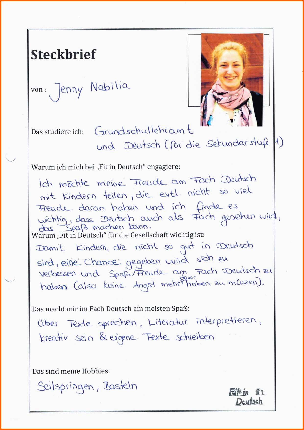Fantastisch Genial Steckbrief Erzieherin Kindergarten Vorlage