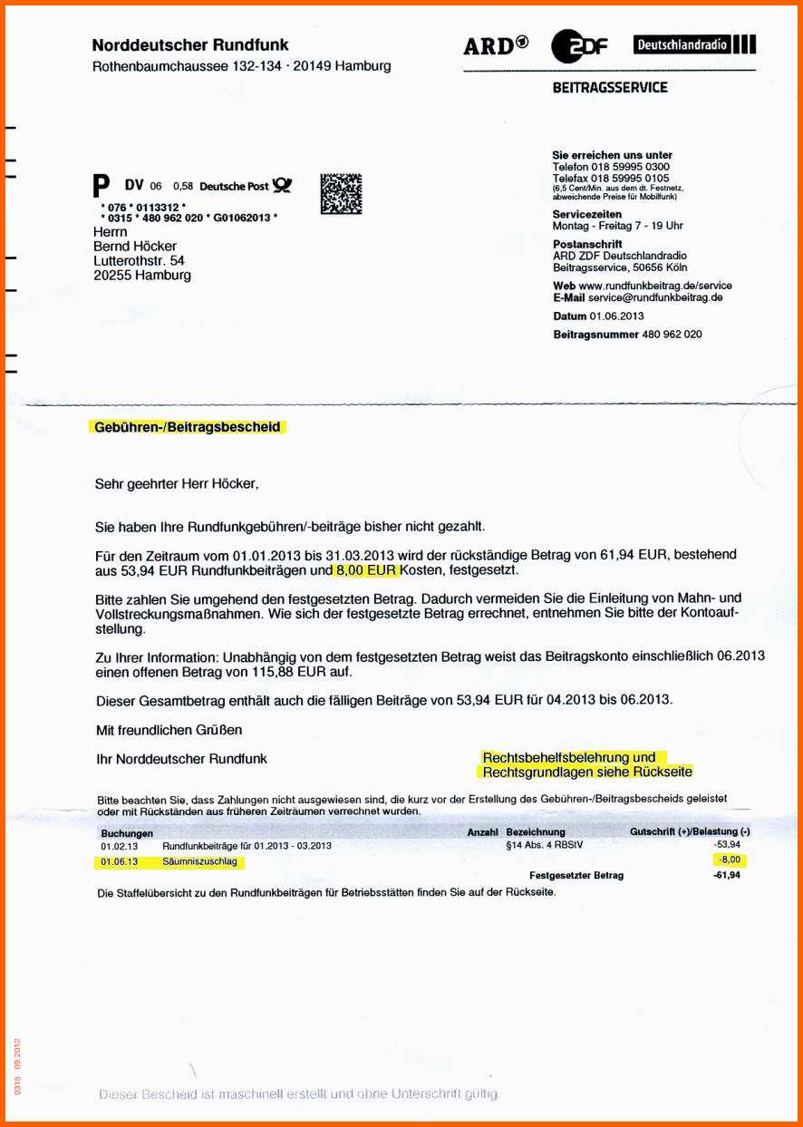 Fantastisch Gez Widerspruch Gegen Gebührenbescheid