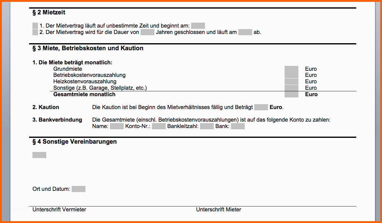 Fantastisch Kostenlos Mietvertrag Im Word format Zum Anpassen