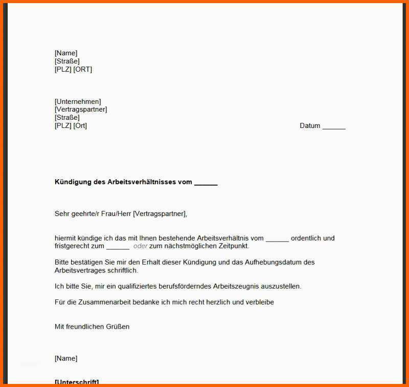 Fantastisch Kündigung Arbeitsvertrag Muster Download
