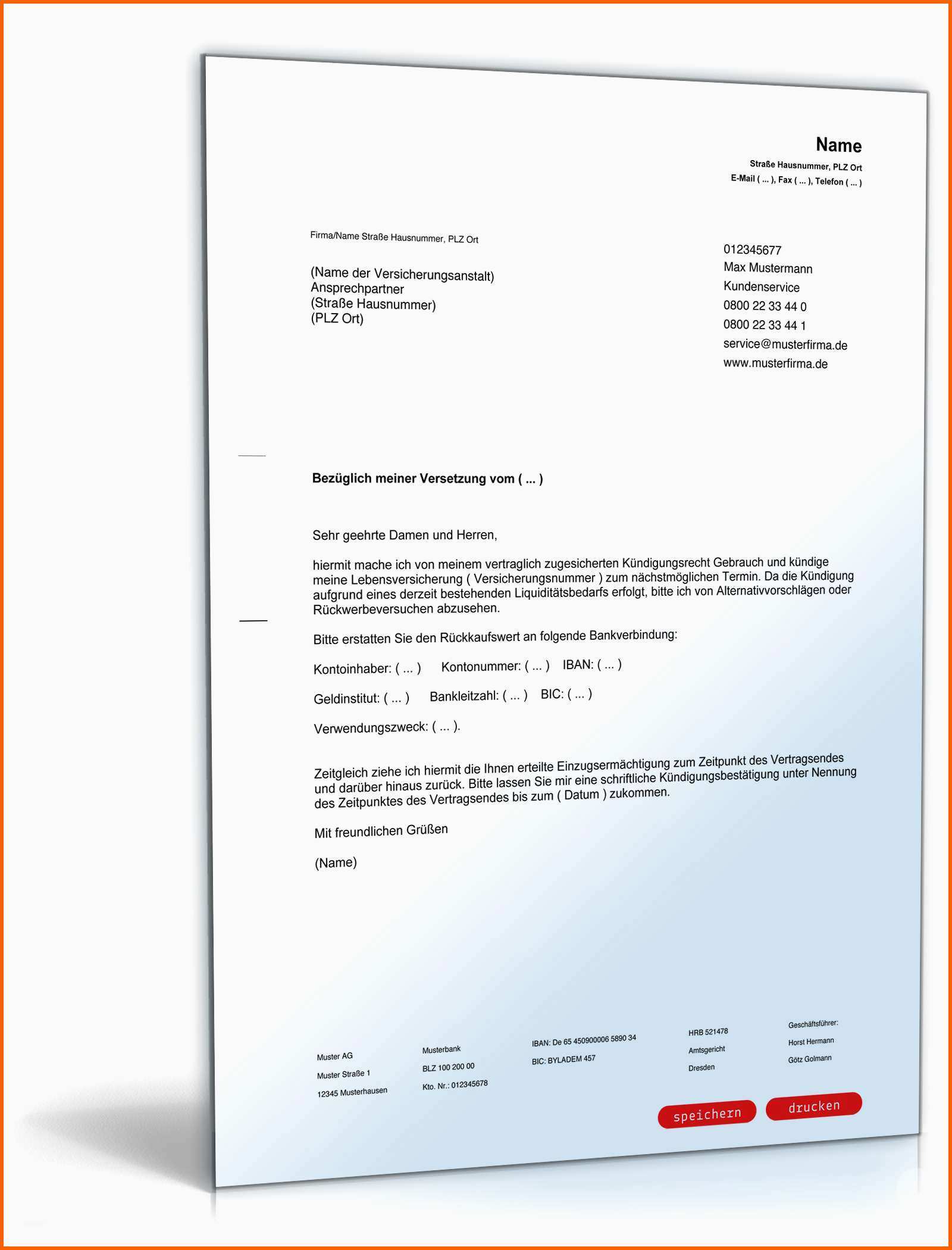 Fantastisch Kündigung Lebensversicherung