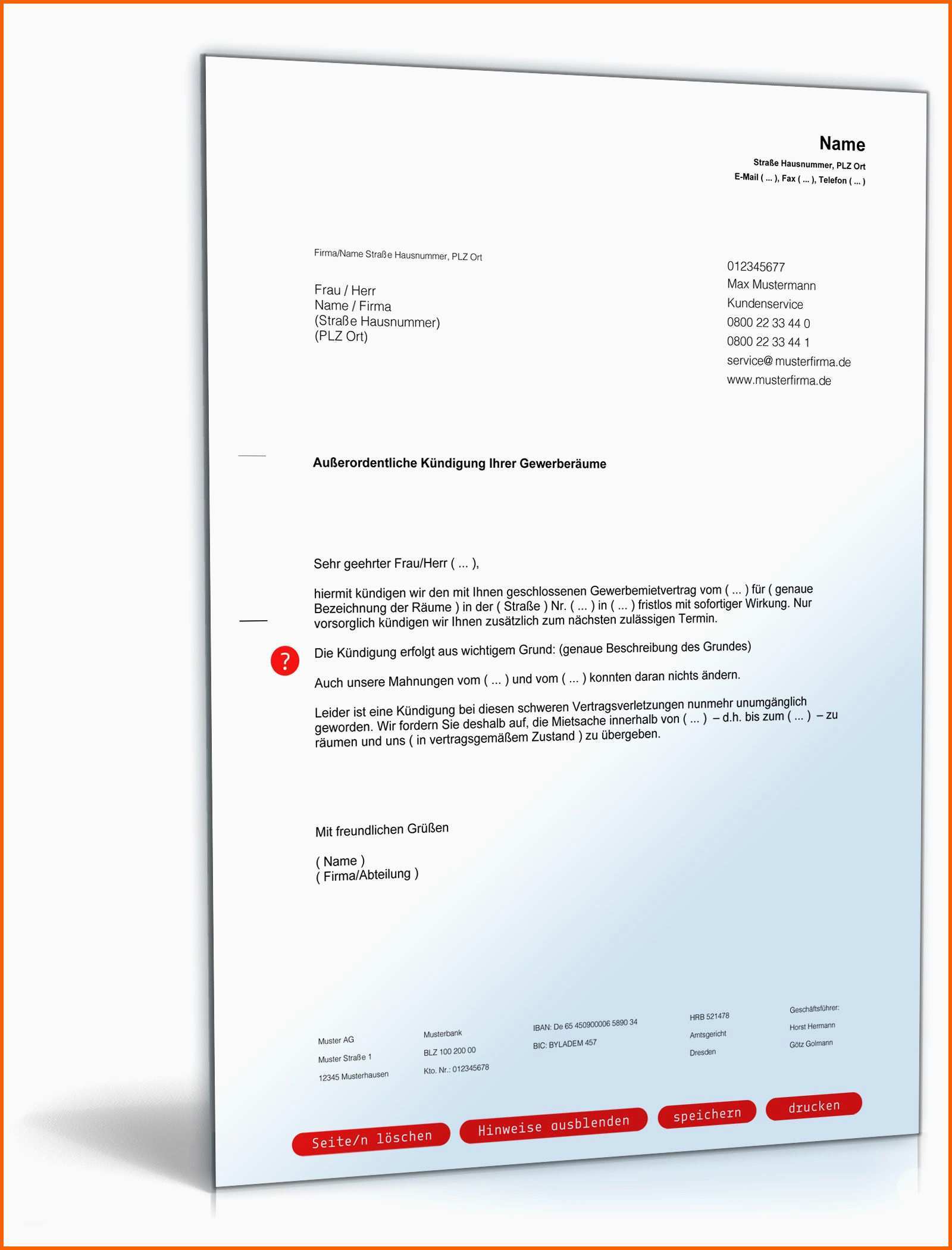 Fantastisch Kündigung Mietvertrag Vermieter Vorlage