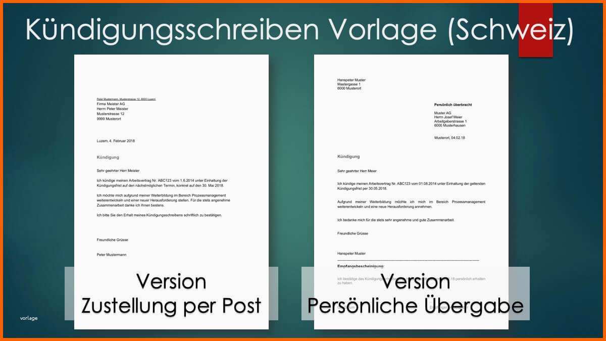 Fantastisch Kündigungsschreiben Vorlage Arbeitsvertrag Schweiz