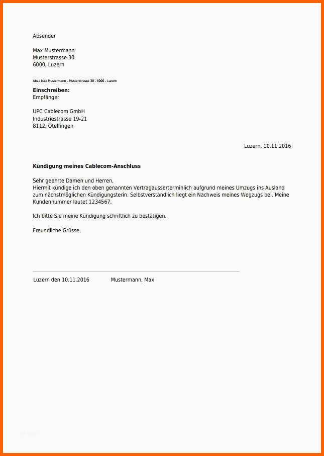 Fantastisch Kündigungsschreiben Vorlage Sky Fabelhafte Upc Cable