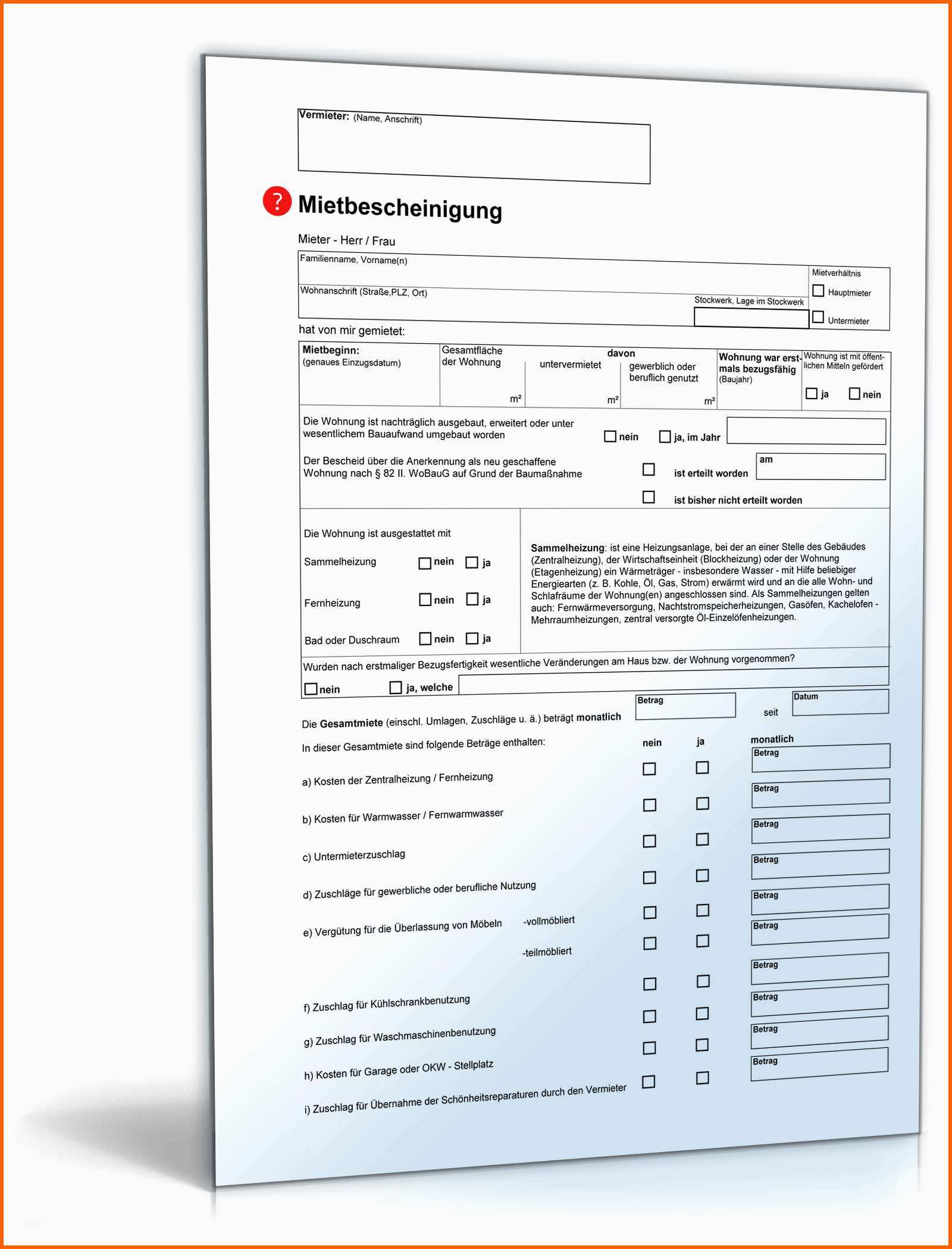 Fantastisch Mietbescheinigung