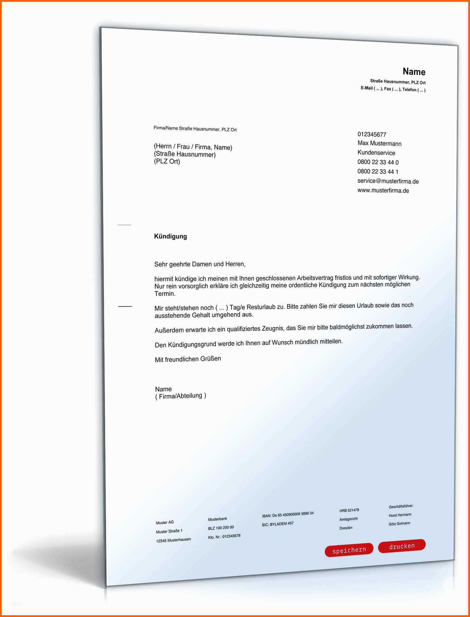 Fantastisch Muster Für Arbeitnehmer Fristlose Kündigung Zum Download