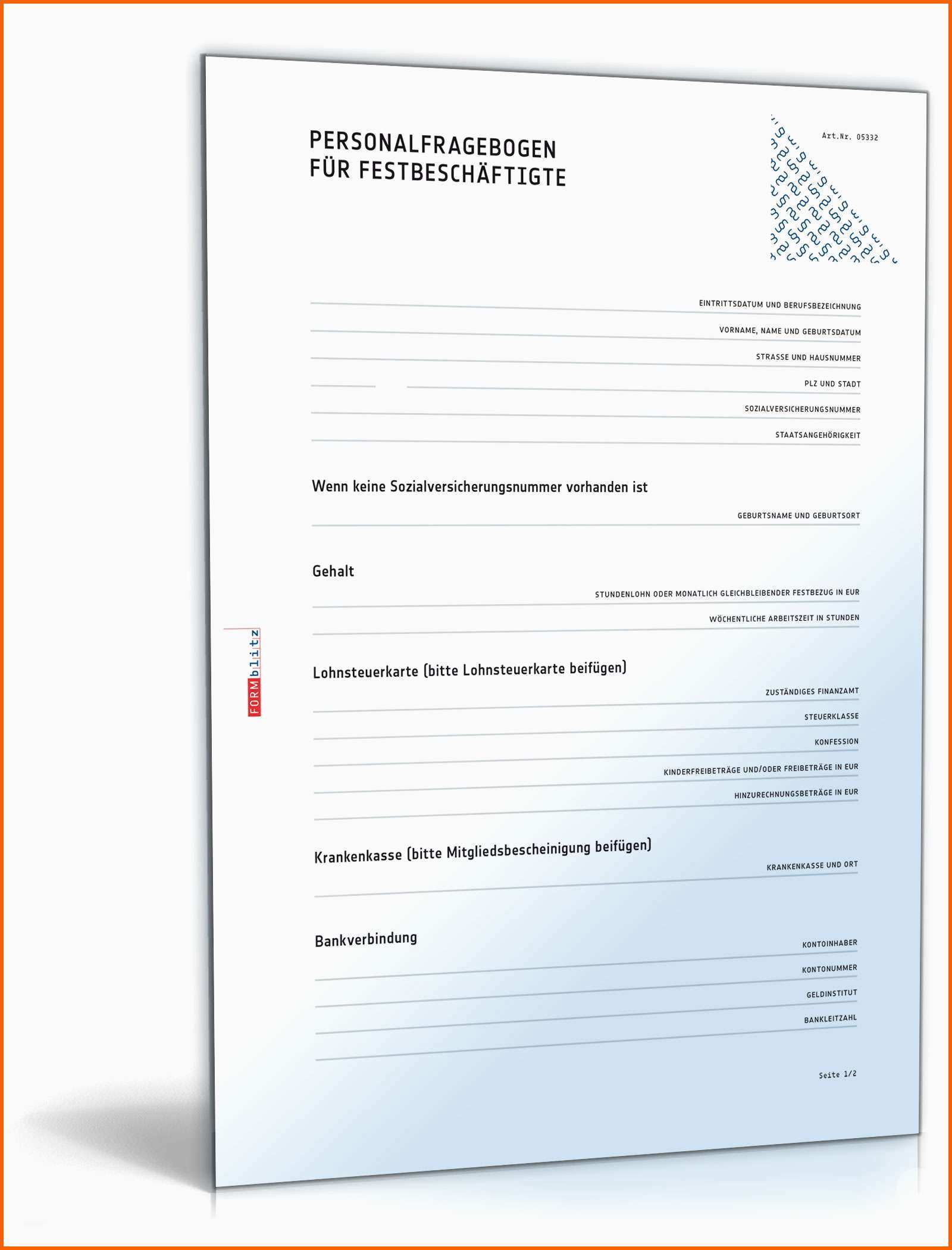 Fantastisch Personalfragebogen Für Festbeschäftigte Vorlage Zum Download