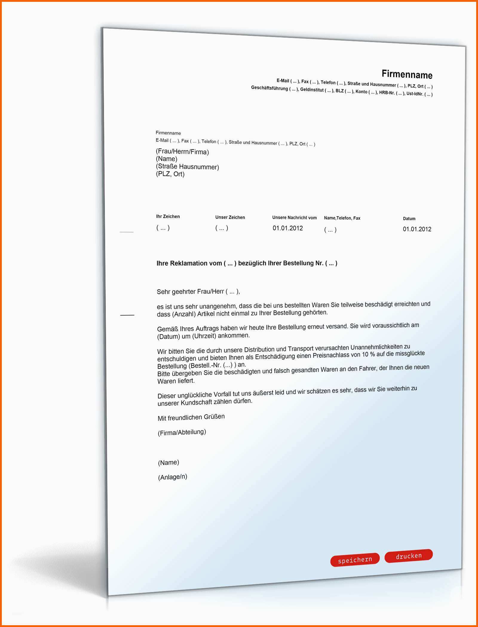 Fantastisch Preisnachlass Angebot Nach Reklamation Muster Brief Zum