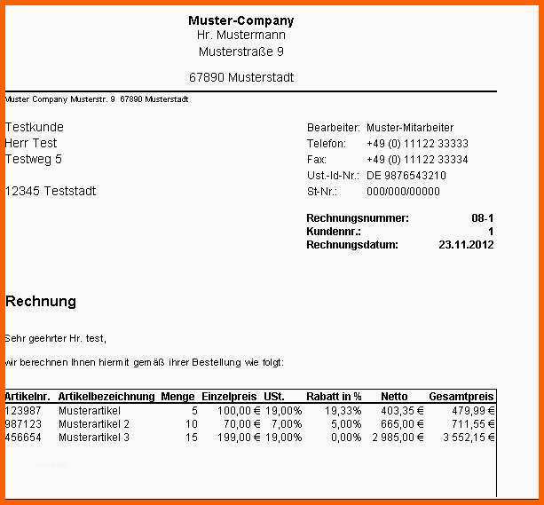 Rechnung Excel Vorlage