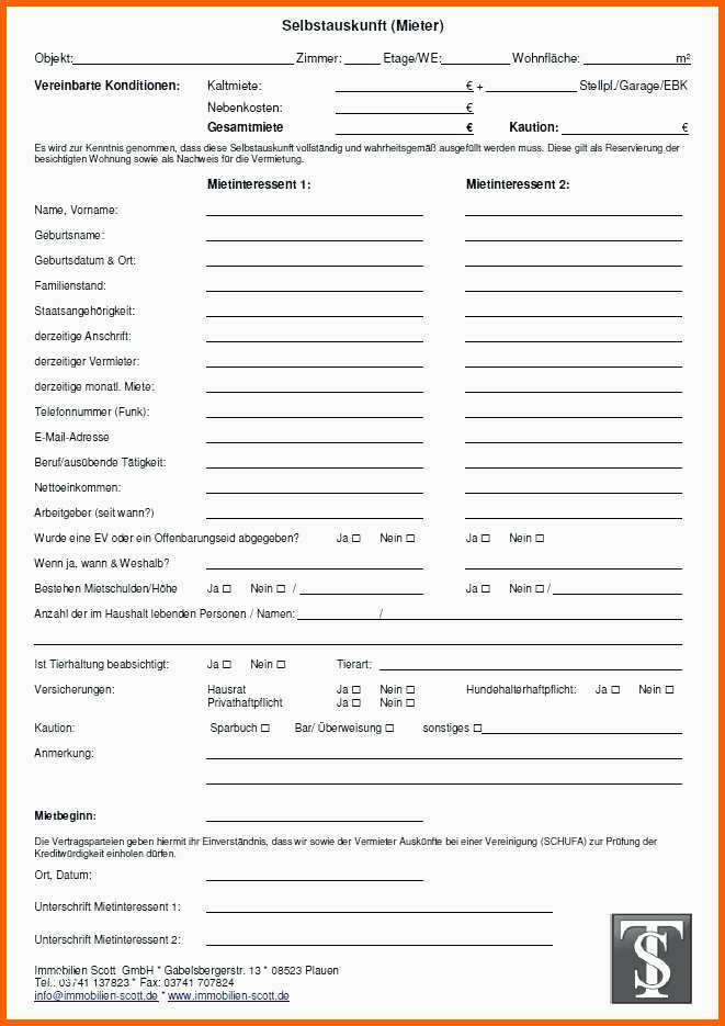 Fantastisch Selbstauskunft Vermieter Schufa Selbstauskunft Vermieter