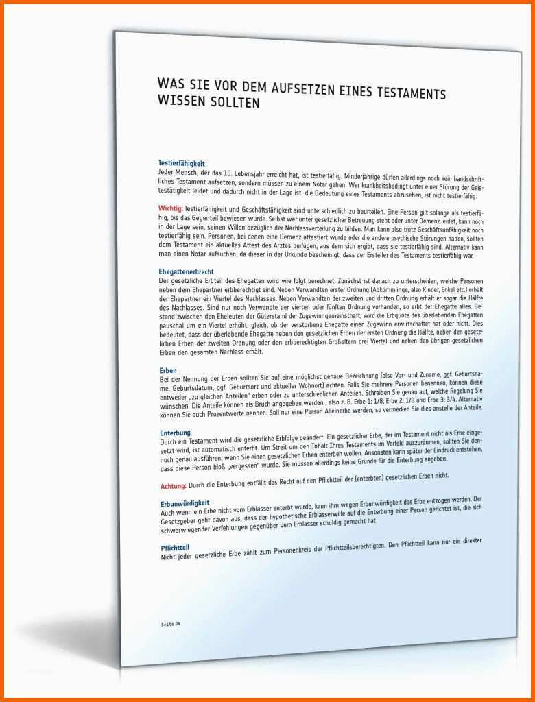 Fantastisch Testament Kostenlose Vorlage Berliner Testament Muster Pdf