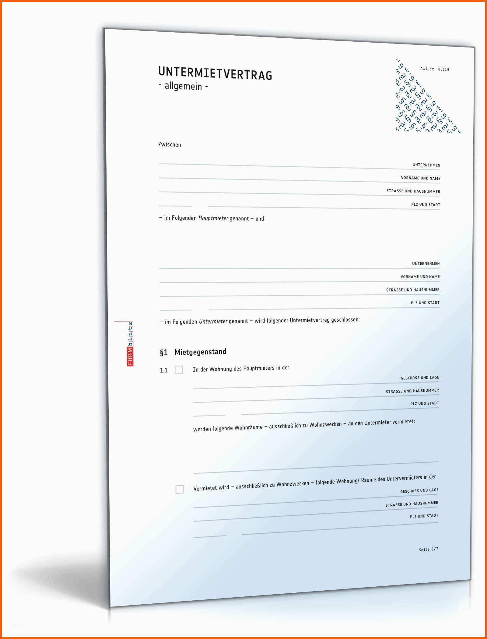 Fantastisch Untermietvertrag Vorlage Pdf Untermietvertrag Muster Und