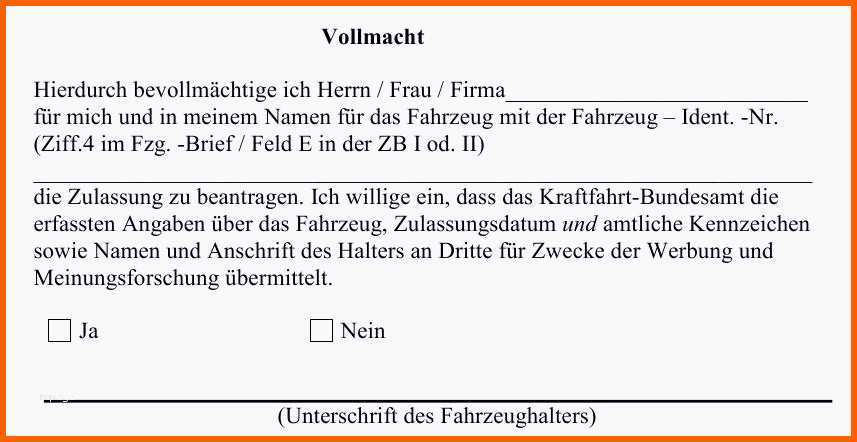 Fantastisch Vollmacht Kfz Abmeldung Vorlage Einzigartig Vollmacht