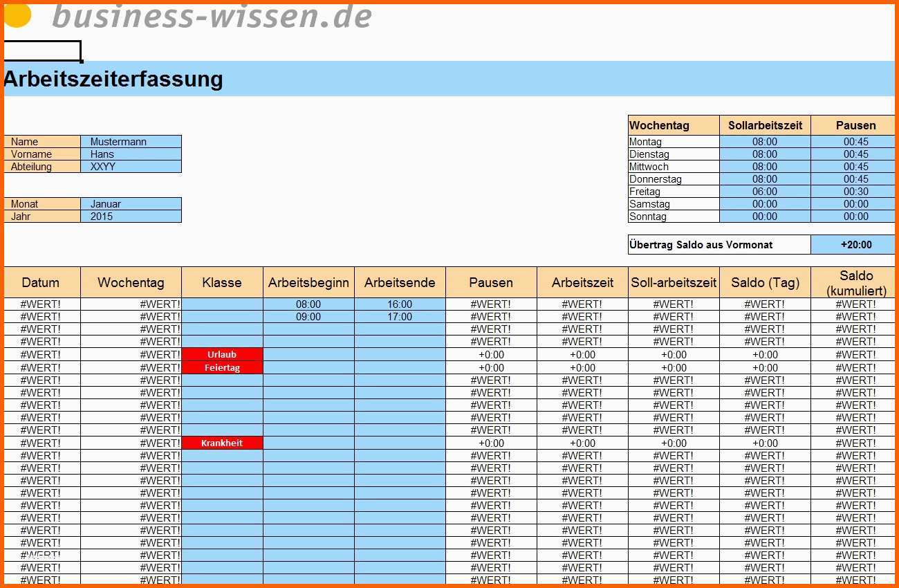 Fantastisch Vorlage Arbeitszeiterfassung Kostenlos