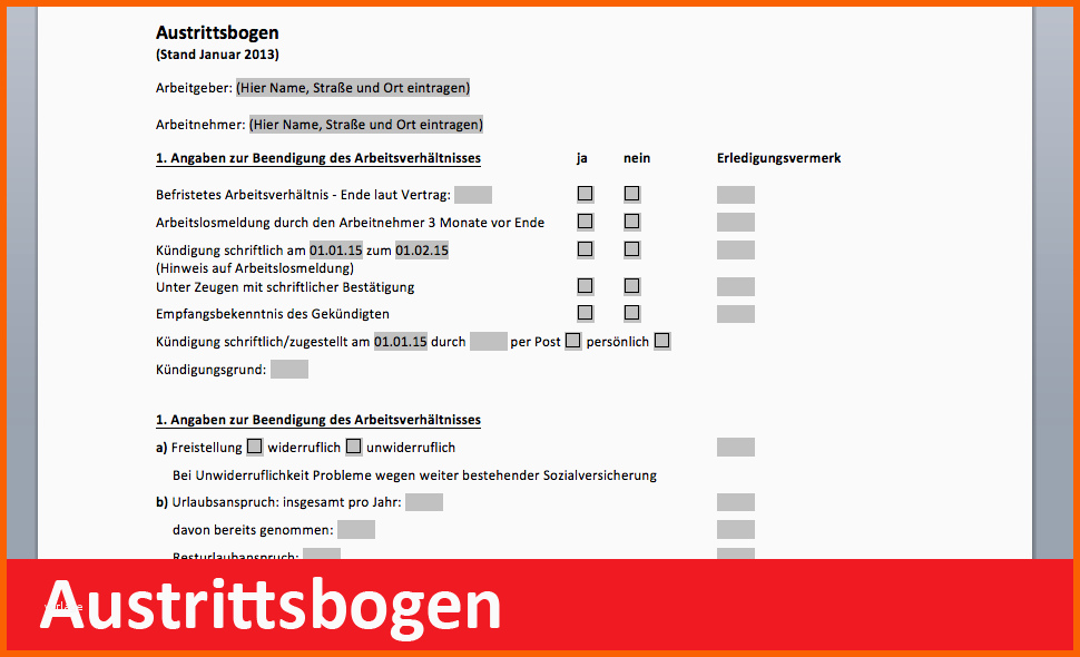 Fantastisch Vorlage Austrittsformular Arbeitgeber