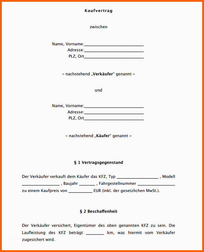 Fantastisch Vorlage Kaufvertrag Pkw Papacfo