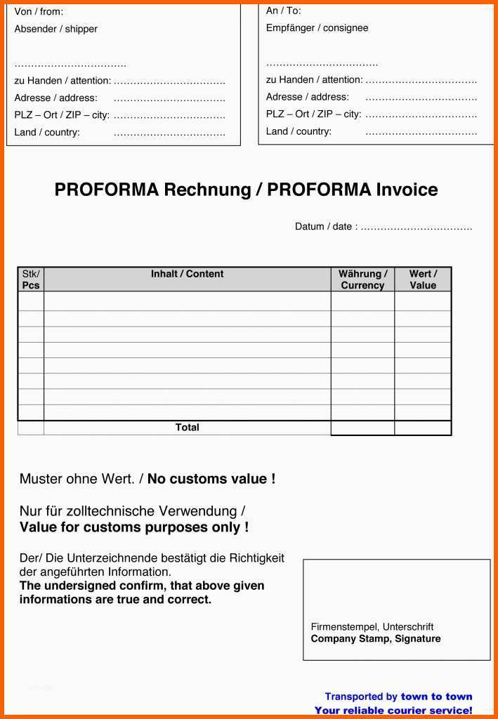 Fantastisch Vorlage Proformarechnung – Download Kostenlos