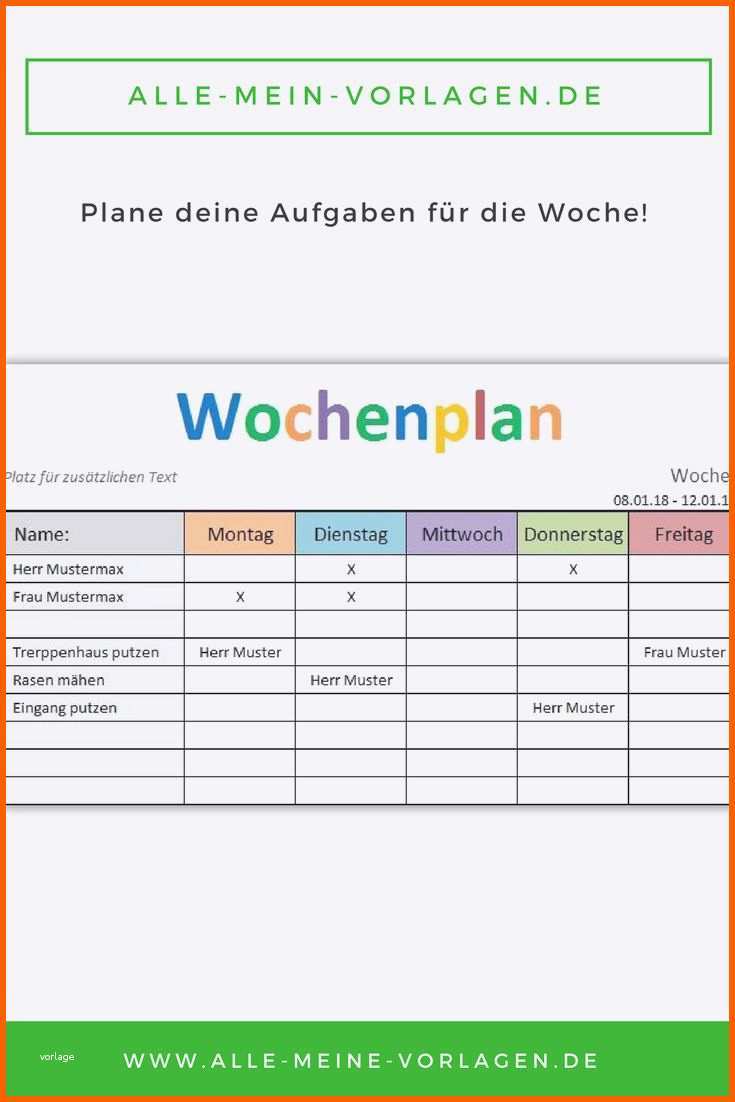 Fantastisch Wochenplan Vorlage Excel