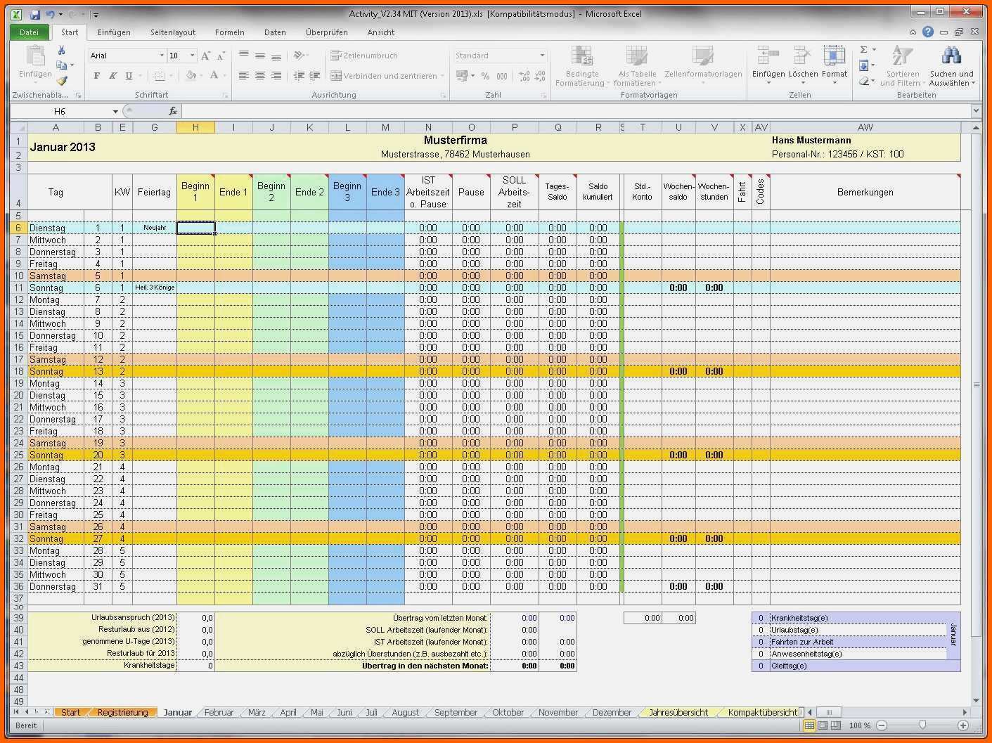 Faszinieren 10 Vorlage Zeiterfassung Excel