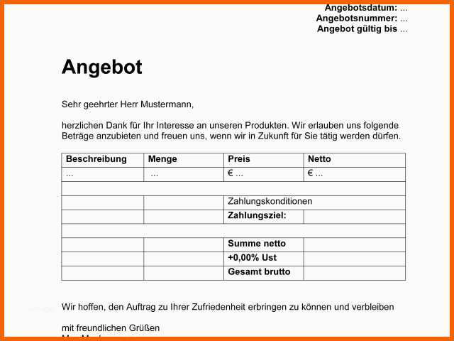 Faszinieren 15 Angebot Word Vorlage