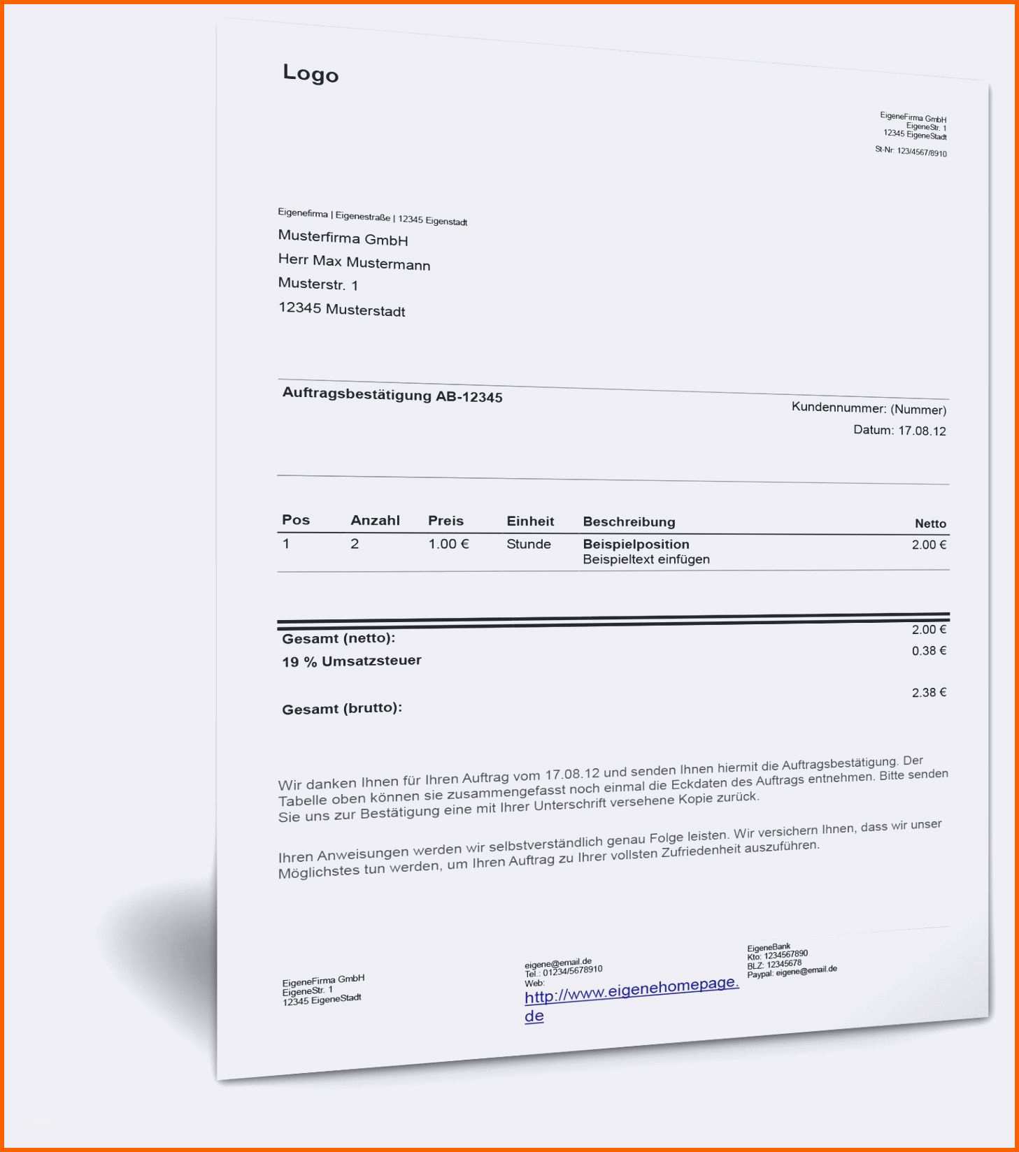 Faszinieren 17 Auftragserteilung Vorlage