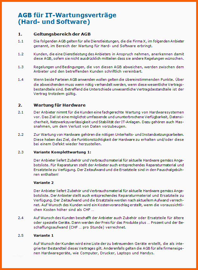 Faszinieren Agb It Wartungsverträge Vorlage Zum Download