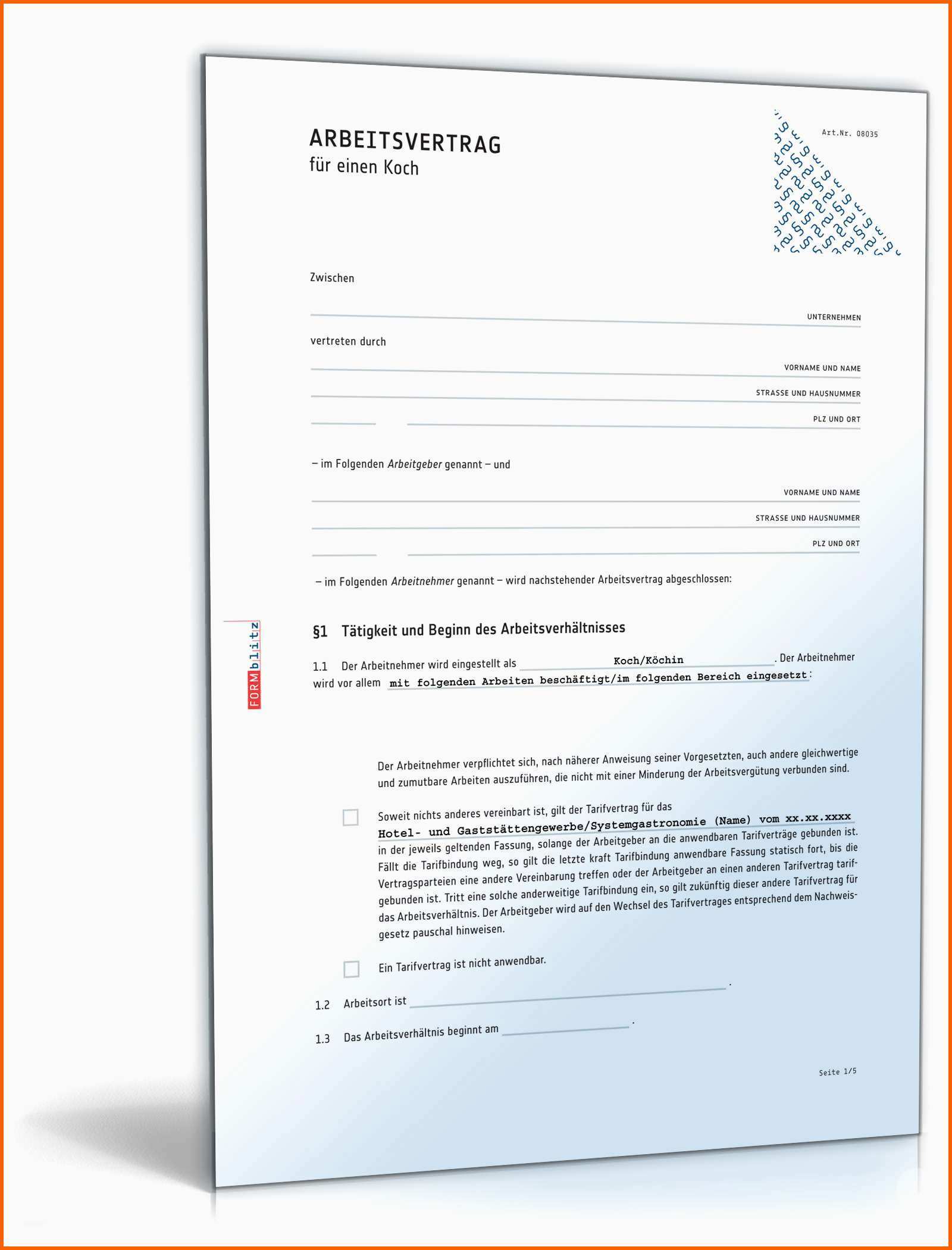 Faszinieren Arbeitsvertrag Koch
