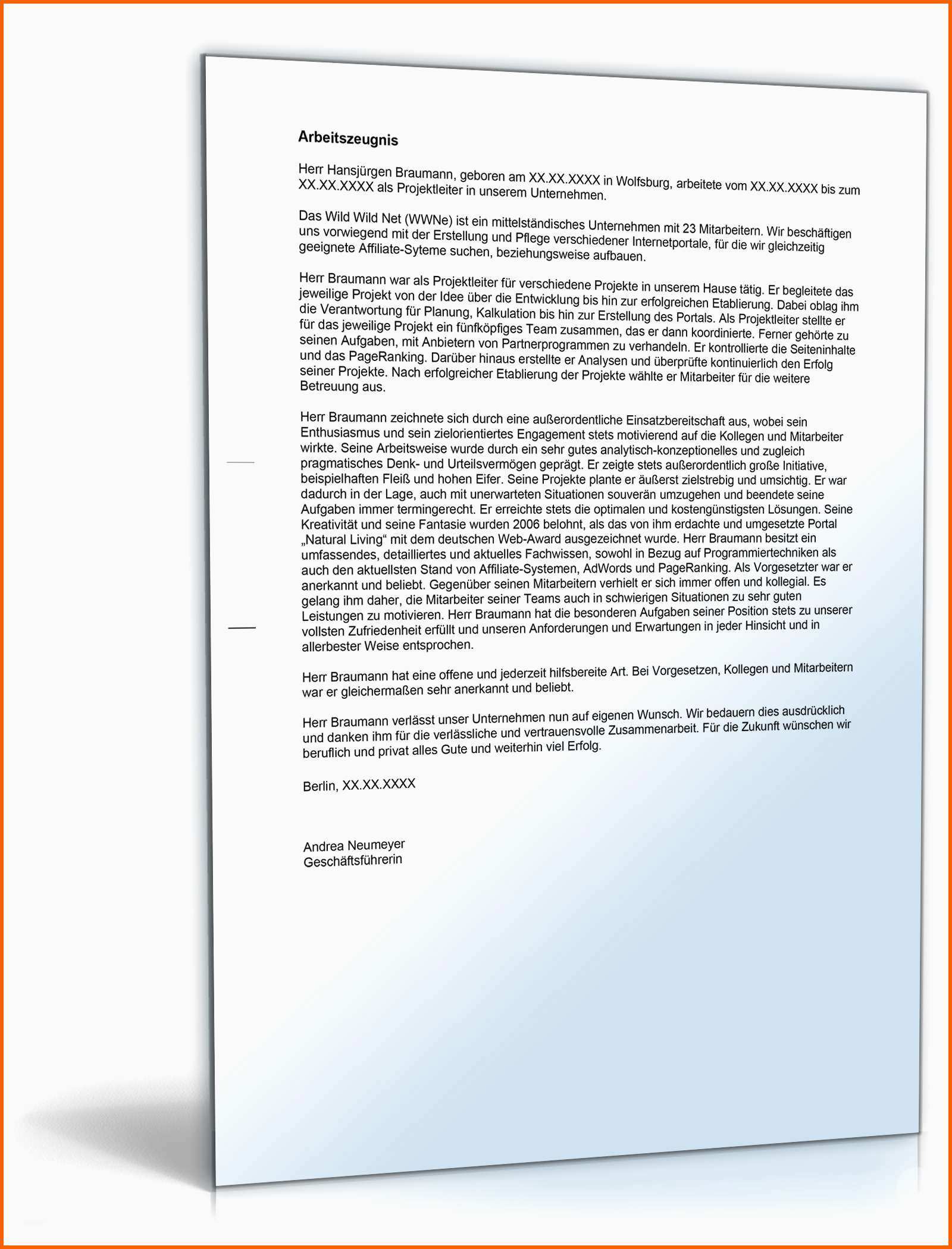 Faszinieren Arbeitszeugnis Projektleiter Sehr Gut