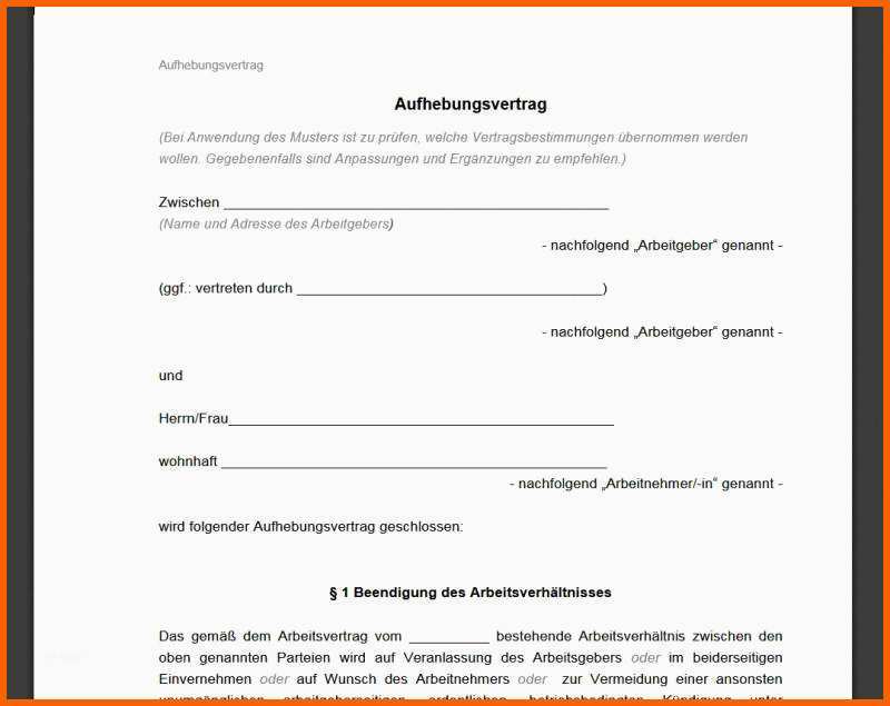 Faszinieren Aufhebungsvertrag Muster Download