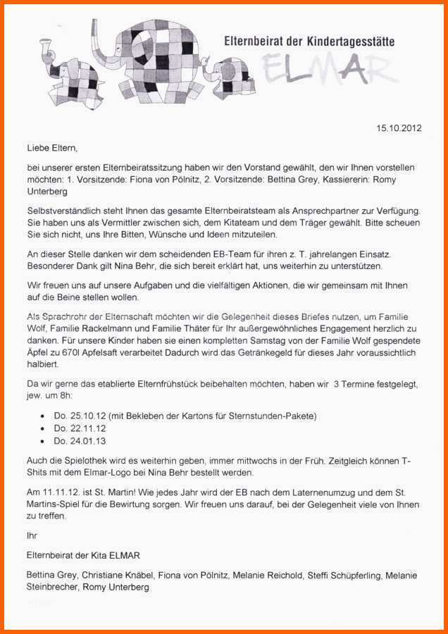 Faszinieren Elternbrief Kindergarten Vorlage Elegant Kitaegloffstein