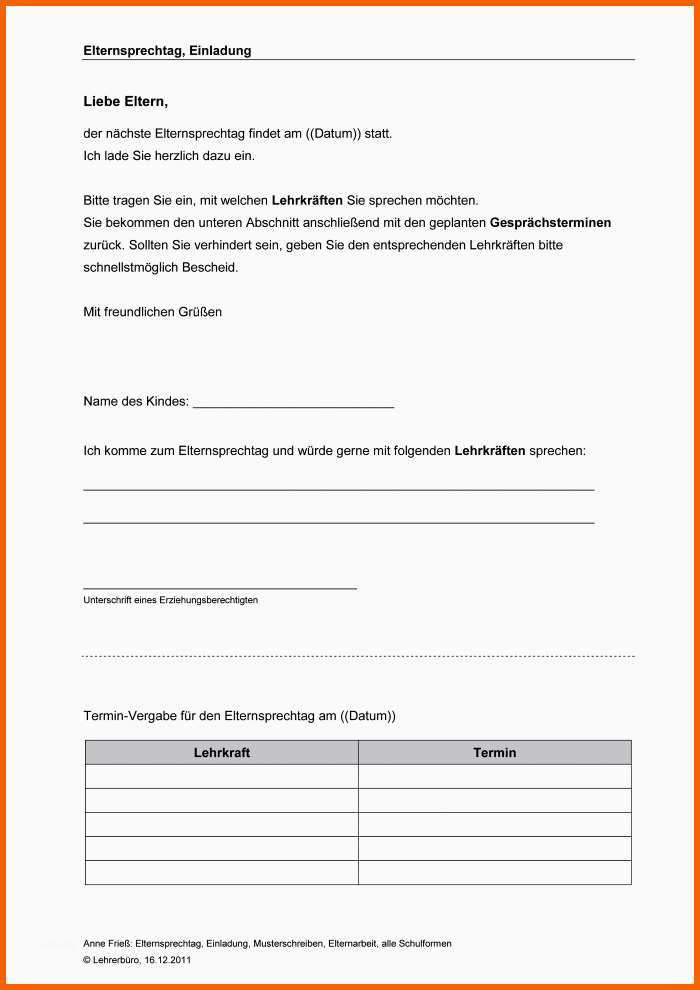 Faszinieren Elterngesprach Einladung Arbeitshilfen Grundschule