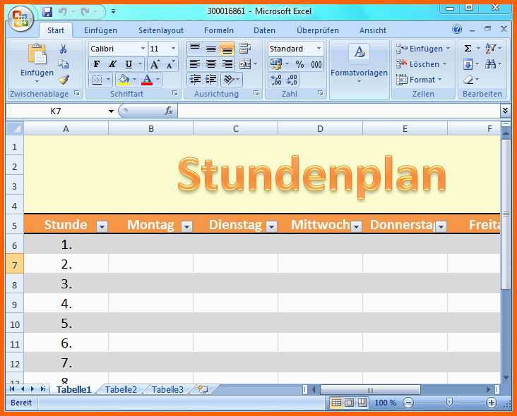 Faszinieren Excel Vorlage Stundenplan Download Chip