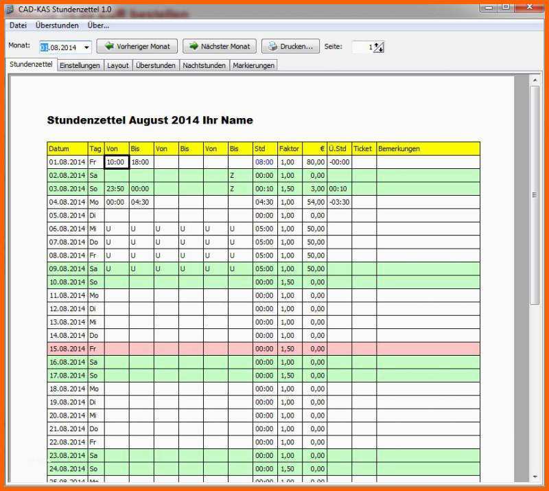 Faszinieren Fantastisch Stundenzettel Vorlage 2016 Ht18