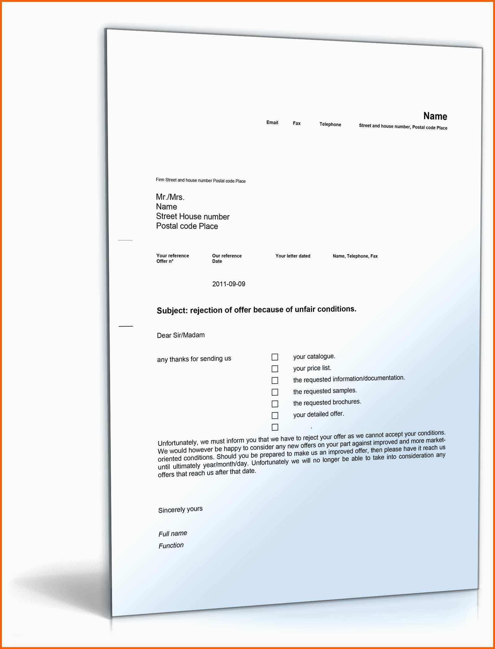 Faszinieren Geschäftsbrief Ablehnung Angebot Englisch Muster