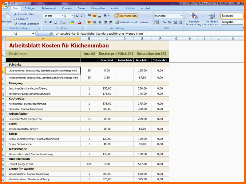 Faszinieren Kostenberechnung Küchenumbau