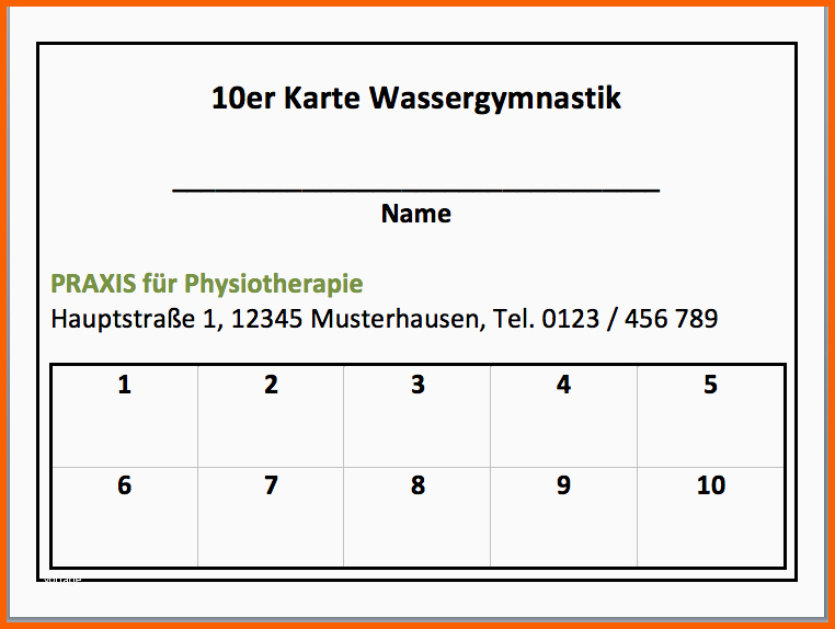 Faszinieren Kostenlos 10er Karte Wassergymnastik Word Vorlage