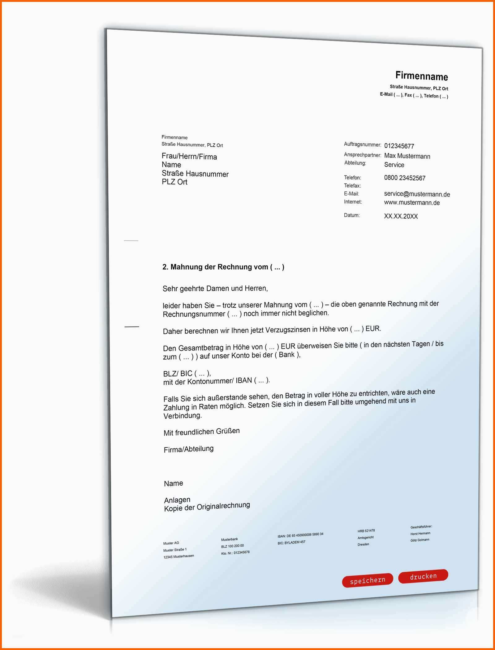 Faszinieren Mahnung Mit Berechnung Verzugszinsen Muster Zum Download