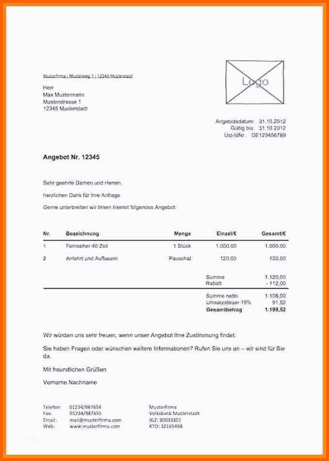 Faszinieren Neues Kostenvoranschlag Vorlage