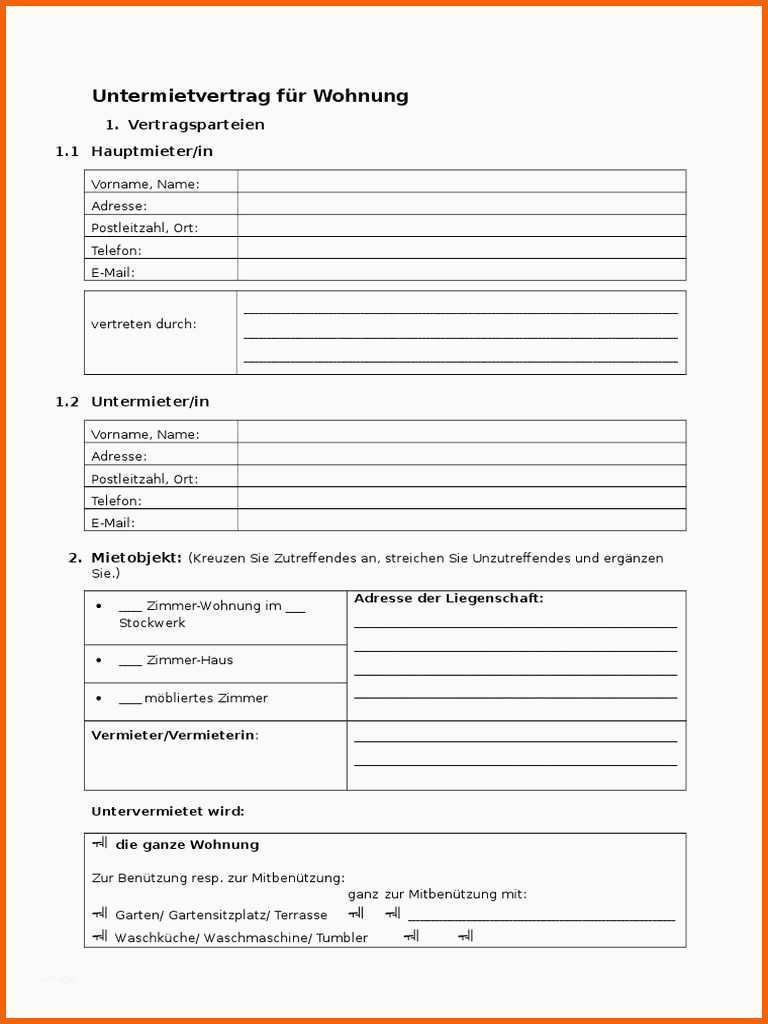 Faszinieren Untermietvertrag Vorlage Pdf Untermietvertrag Muster Und