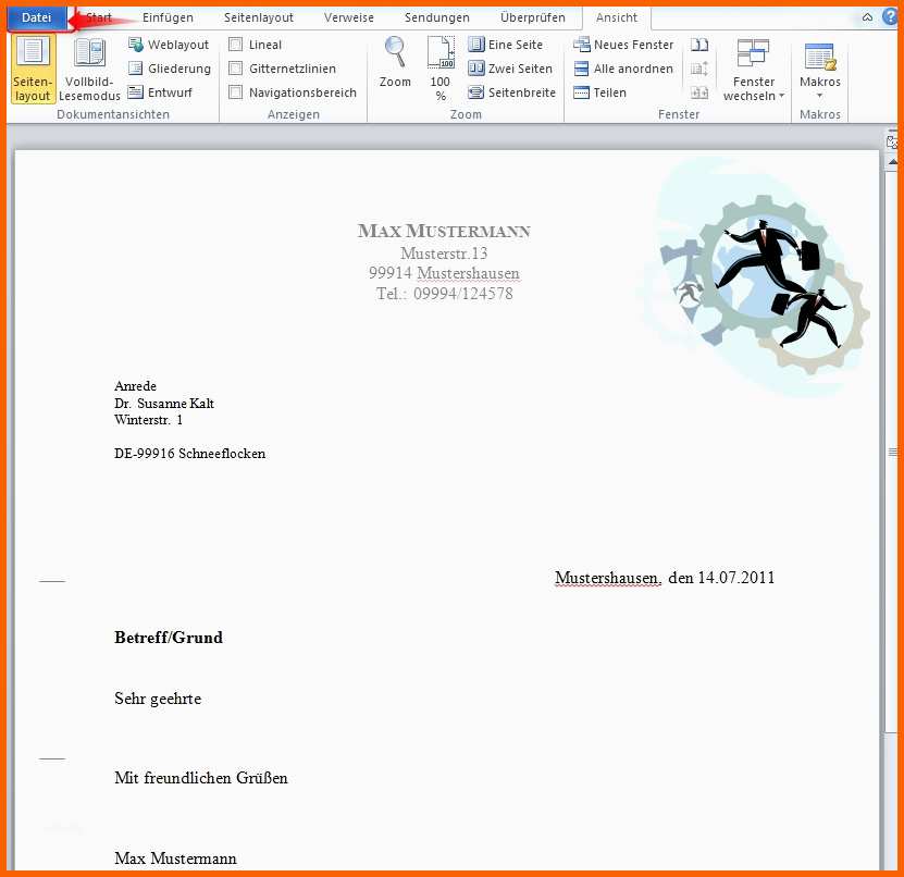 Faszinieren Vorlage Word Brief Briefkopf Mit Microsoft Word Erstellen