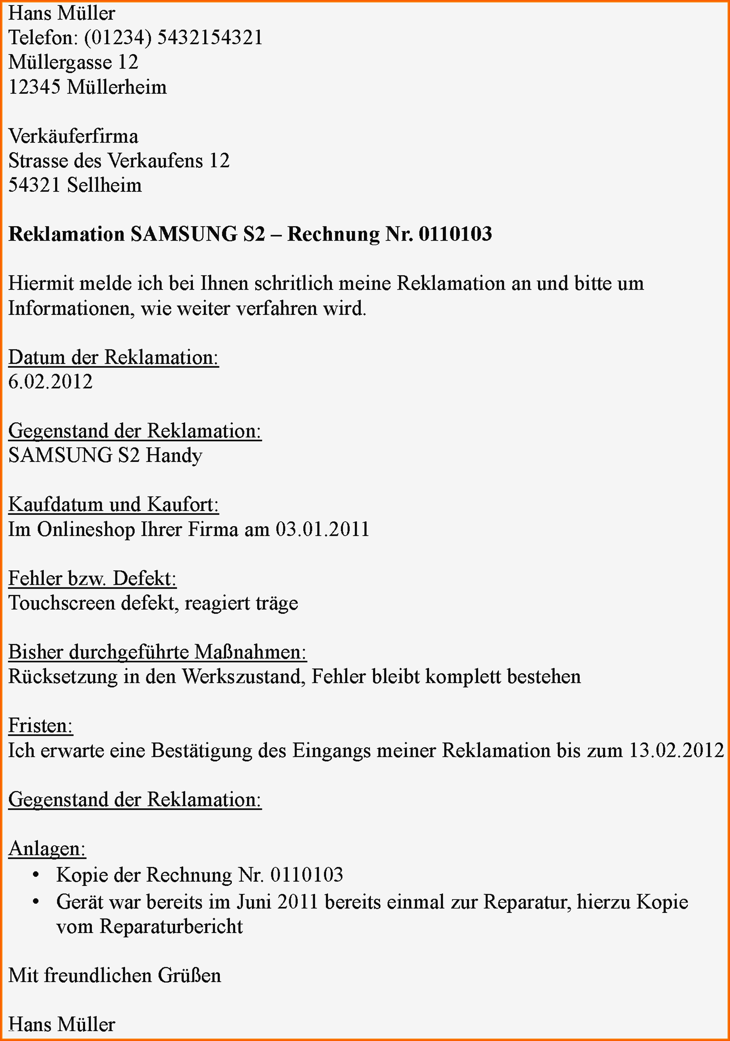 Großartig 12 Reklamation Brief