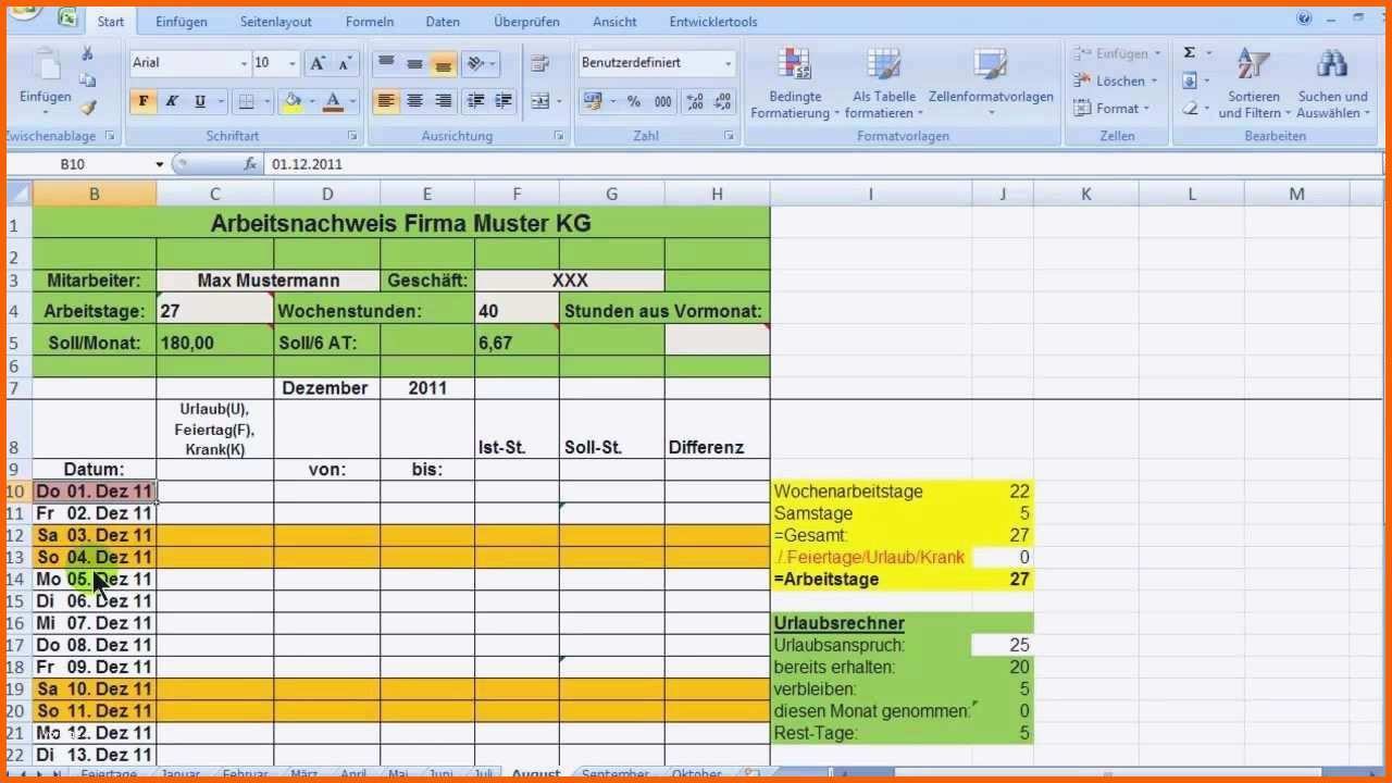 Großartig 14 Zeiterfassung Excel Vorlage Kostenlos